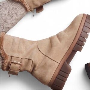 Free People Fable Faux Fur Chunky Boot Sand Suede Platform Combat
